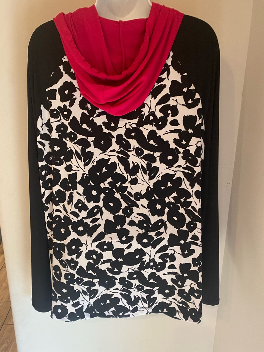 Susan Graver Liquid Knit Zip Hoodie Jacket Floral Pink Black White A346381 Sz L - Picture 5 of 14